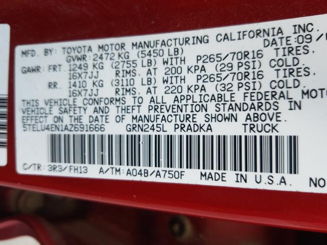 5TELU4EN1AZ691666 - 2010 TOYOTA TACOMA DOUBLE CAB  照片 10