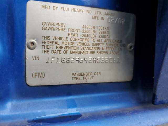 JF1GG29642H832061 - 2002 SUBARU IMPREZA WRX BLUE photo 13