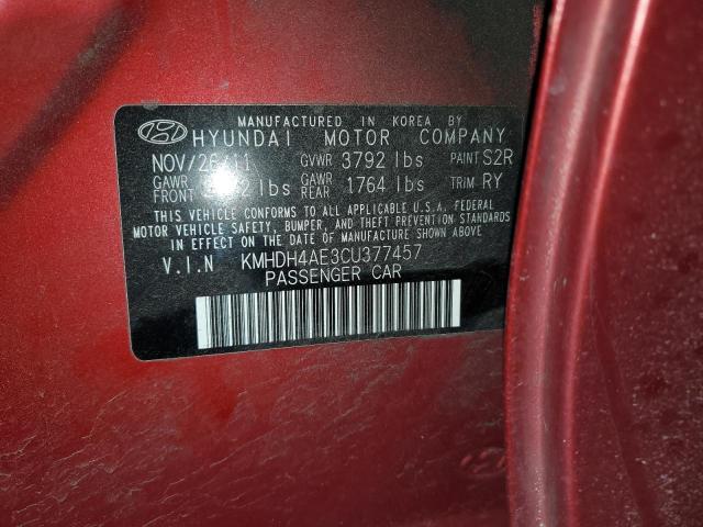 KMHDH4AE3CU377457 - 2012 HYUNDAI ELANTRA GLS RED photo 12