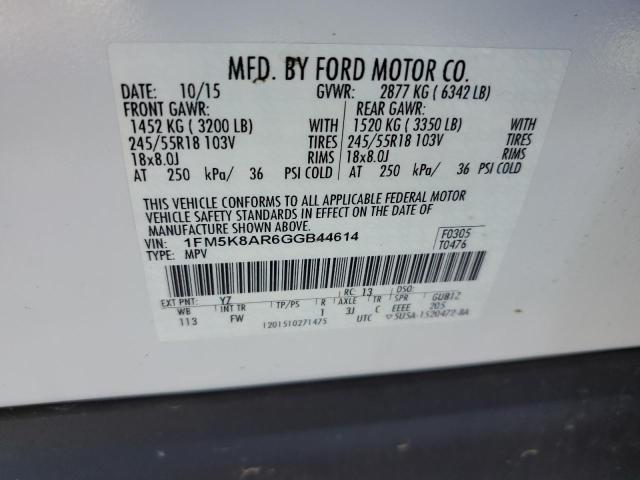 1FM5K8AR6GGB44614 - 2016 FORD EXPLORER POLICE INTERCEPTOR 白色 照片 12