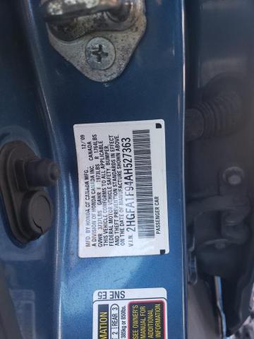 2HGFA1F94AH527363 - 2010 HONDA CIVIC EXL ლურჯი ფოტო 12
