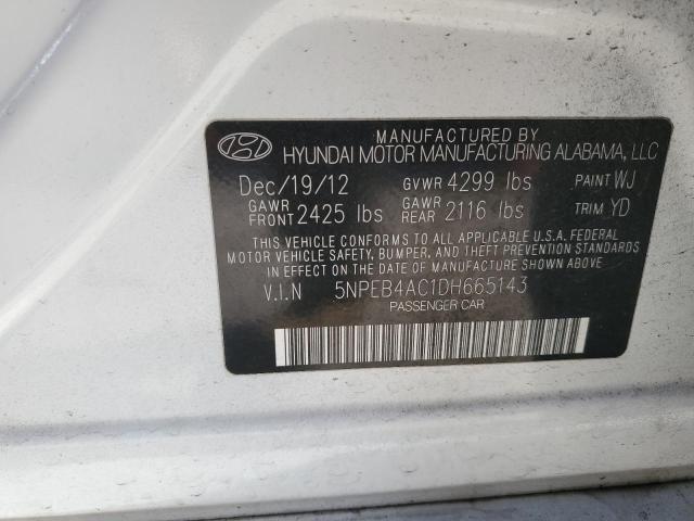 5NPEB4AC1DH665143 - 2013 HYUNDAI SONATA GLS WHITE photo 12