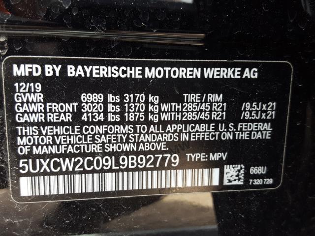 5UXCW2C09L9B92779 - 2020 BMW X7 XDRIVE40I  photo 10