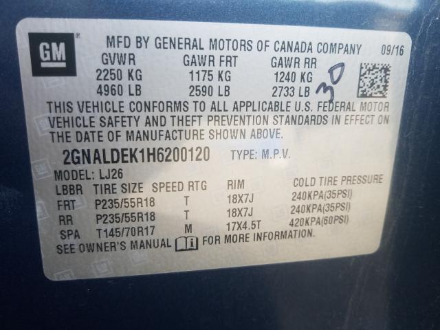 2GNALDEK1H6200120 - 2017 CHEVROLET EQUINOX PREMIER  photo 10