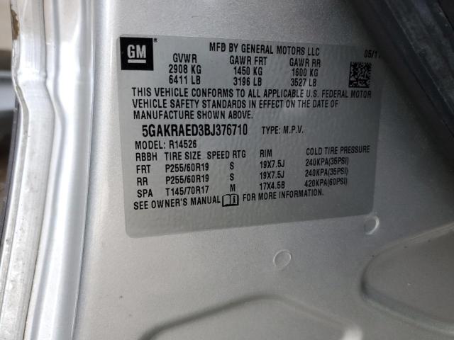 5GAKRAED3BJ376710 - 2011 BUICK ENCLAVE CX SILVER photo 12