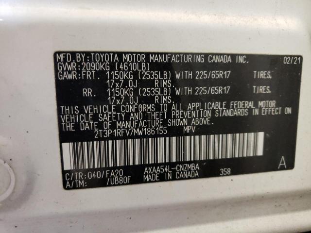 2T3P1RFV7MW186155 - 2021 TOYOTA RAV4 XLE WHITE photo 13