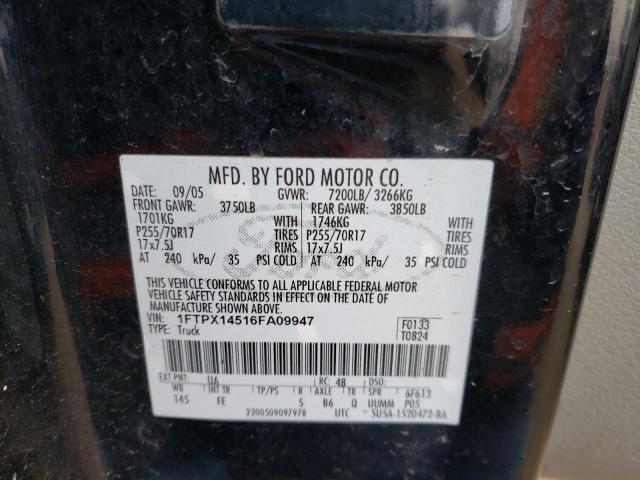 1FTPX14516FA09947 - 2006 FORD F150 BLACK photo 12