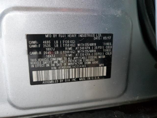 4S4BSANC1H3354465 - 2017 SUBARU OUTBACK 2.5I LIMITED SILVER photo 13