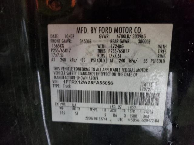 1FTRX12WX8FA55056 - 2008 FORD F150 BLACK photo 12