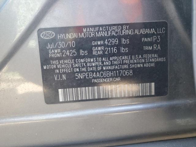 5NPEB4AC6BH117068 - 2011 HYUNDAI SONATA GLS GRAY photo 12