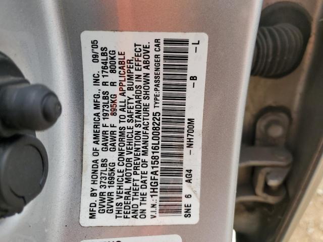 1HGFA15816L008225 - 2006 HONDA CIVIC EX SILVER photo 12