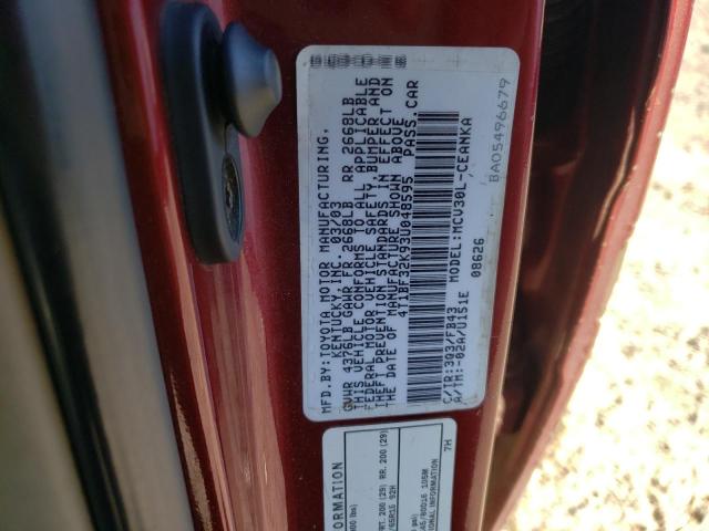 4T1BF32K93U048595 - 2003 TOYOTA CAMRY LE RED photo 12