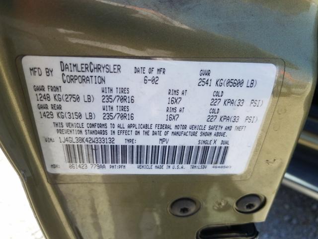 1J4GL38K42W333132 - 2002 JEEP LIBERTY RENEGADE  photo 10