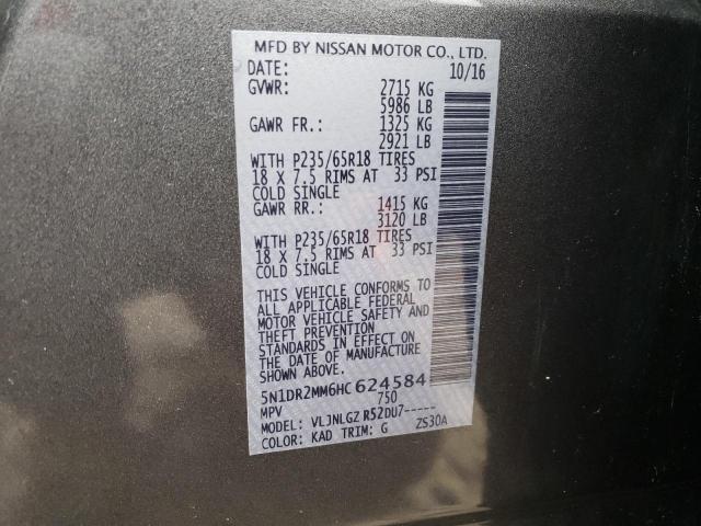 5N1DR2MM6HC624584 - 2017 NISSAN PATHFINDER S GRAY photo 13