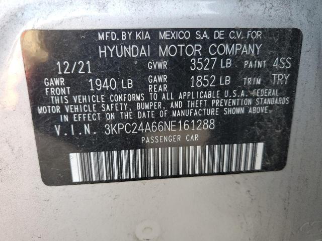 3KPC24A66NE161288 - 2022 HYUNDAI ACCENT SE SILVER photo 12