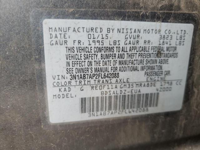 3N1AB7AP2FL642088 - 2015 NISSAN SENTRA S GRAY photo 12