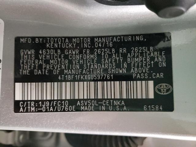 4T1BF1FKXGU597761 - 2016 TOYOTA CAMRY LE SILVER photo 13