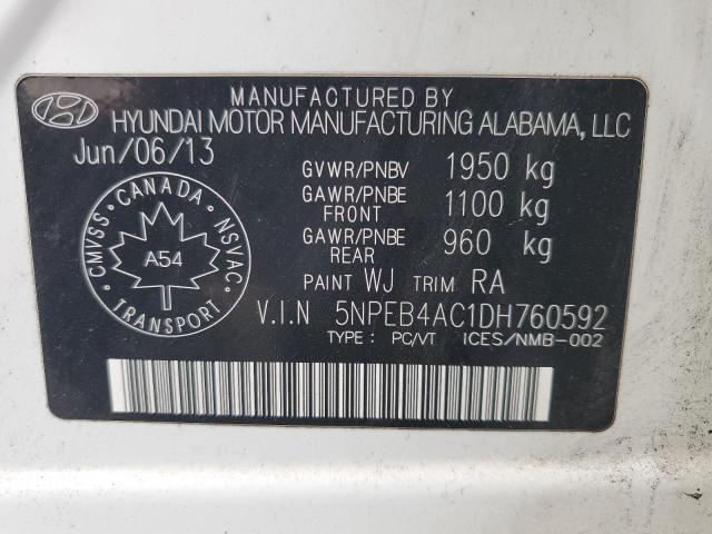 5NPEB4AC1DH760592 - 2013 HYUNDAI SONATA GLS WHITE photo 12