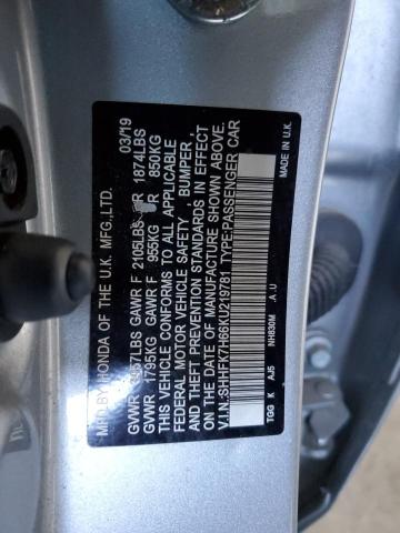 SHHFK7H66KU219781 - 2019 HONDA CIVIC EX SILVER photo 13