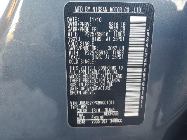 JN8AE2KPXB9001011 - 2011 NISSAN QUEST S GRAY photo 13