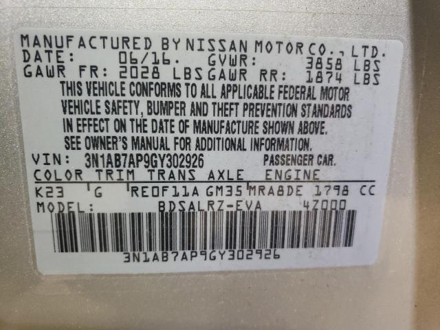 3N1AB7AP9GY302926 - 2016 NISSAN SENTRA S SILVER photo 12