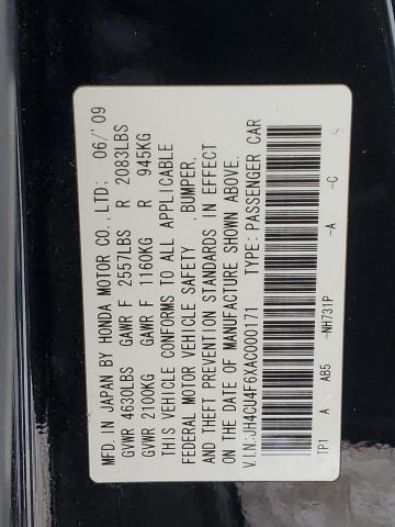 JH4CU4F6XAC000171 - 2010 ACURA TSX BLACK photo 12