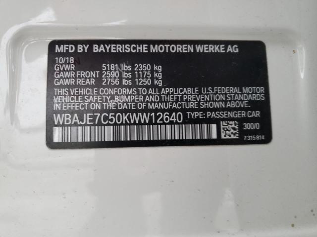 WBAJE7C50KWW12640 - 2019 BMW 540 XI WHITE photo 13