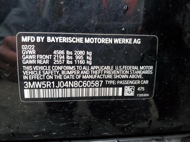 3MW5R1J04N8C60587 - 2022 BMW 330I BLACK photo 12