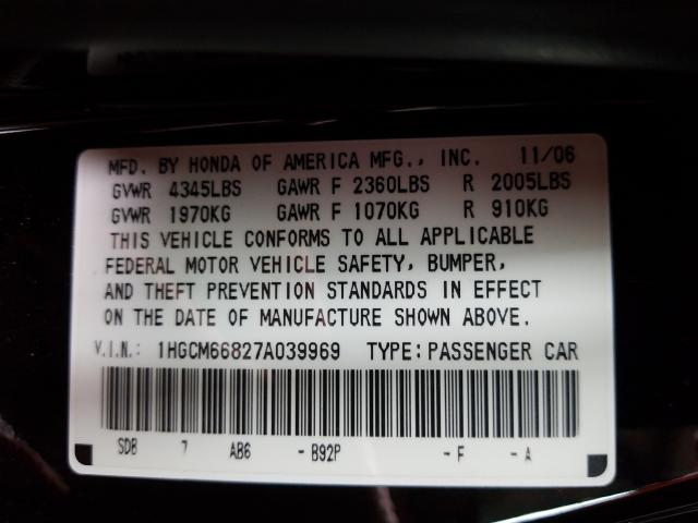 1HGCM66827A039969 - 2007 HONDA ACCORD EX  photo 10