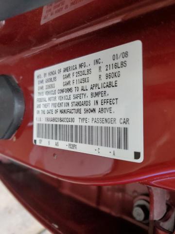 19UUA66218A032490 - 2008 ACURA TL RED photo 12