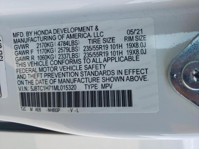 5J8TC1H71ML015320 - 2021 ACURA RDX ADVANCE WHITE photo 12