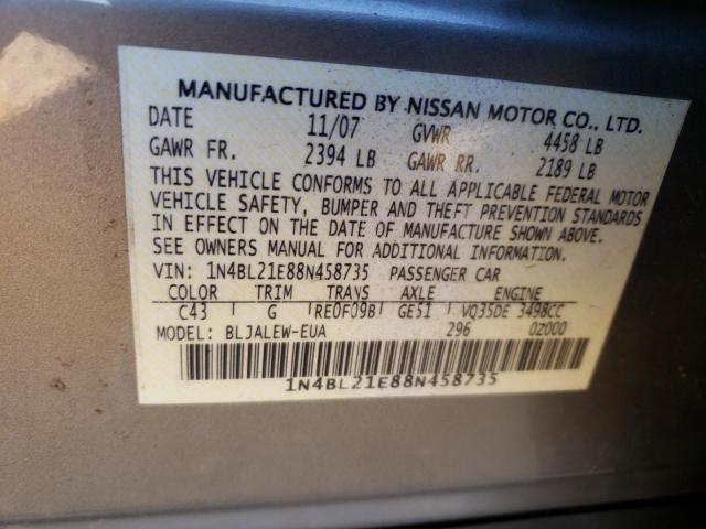 1N4BL21E88N458735 - 2008 NISSAN ALTIMA 3.5SE SILVER photo 12