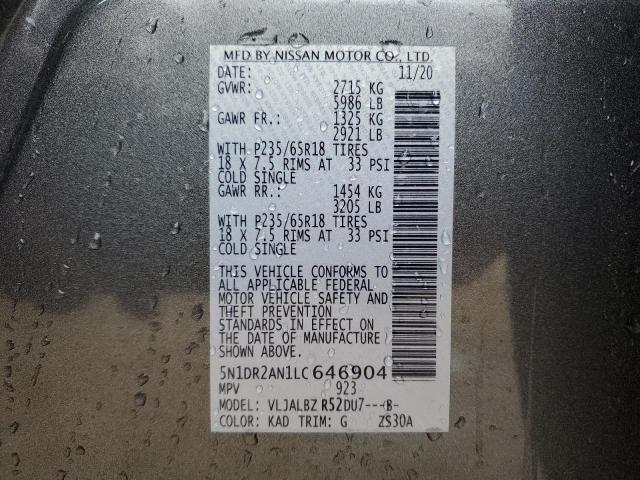 5N1DR2AN1LC646904 - 2020 NISSAN PATHFINDER S 灰色 照片 13