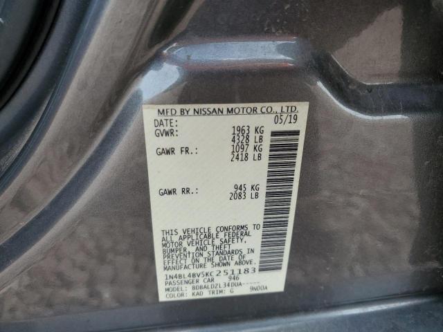 1N4BL4BV5KC251183 - 2019 NISSAN ALTIMA S GRAY photo 12