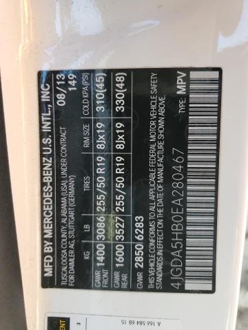 4JGDA5HB0EA280467 - 2014 MERCEDES-BENZ ML 350 4MATIC WHITE photo 13