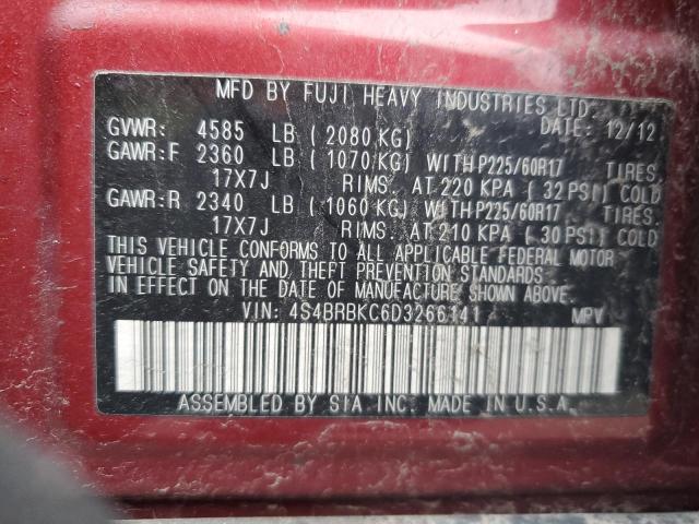 4S4BRBKC6D3266141 - 2013 SUBARU OUTBACK 2.5I LIMITED RED photo 13