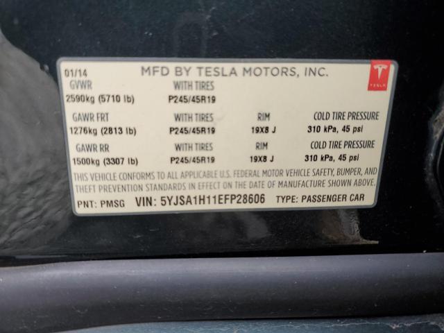 5YJSA1H11EFP28606 - 2014 TESLA MODEL S GREEN photo 12