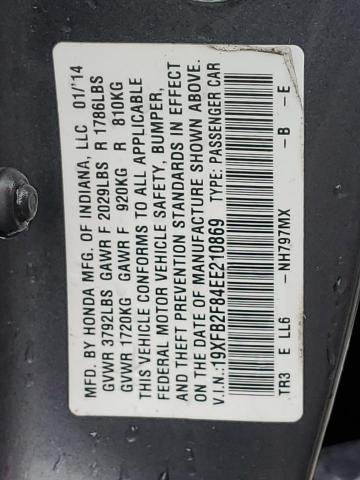 19XFB2F84EE210869 - 2014 HONDA CIVIC EX GRAY photo 12