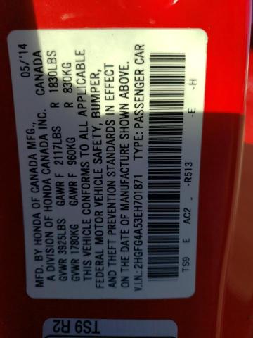 2HGFG4A53EH701871 - 2014 HONDA CIVIC SI RED photo 13