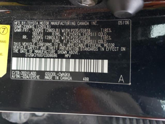 2T2GK31U07C008686 - 2007 LEXUS RX 350 BLACK photo 12