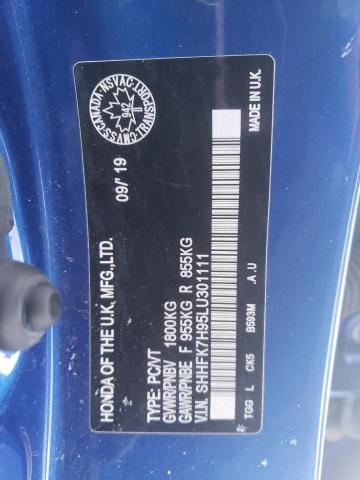 SHHFK7H95LU301111 - 2020 HONDA CIVIC SPORT TOURING BLUE photo 13