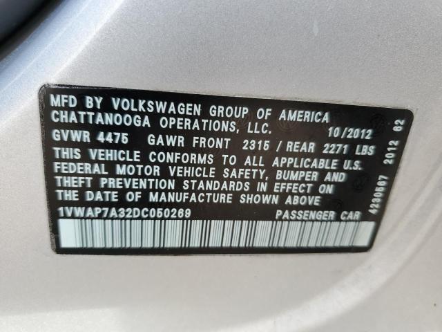 1VWAP7A32DC050269 - 2013 VOLKSWAGEN PASSAT S SILVER photo 12