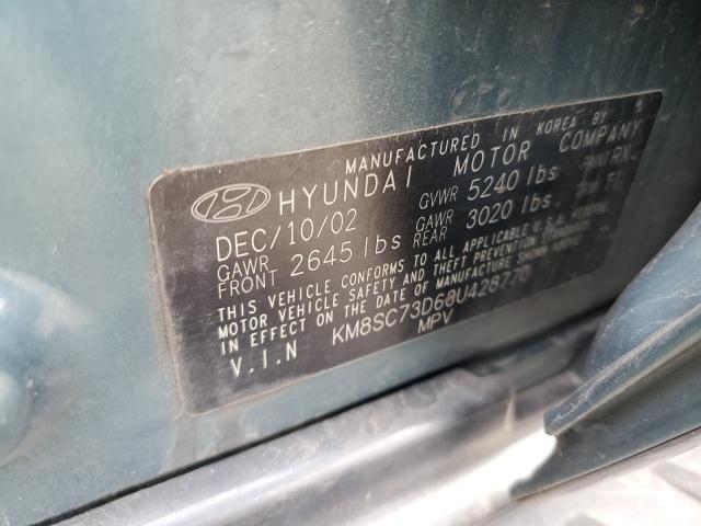 KM8SC73D63U428770 - 2003 HYUNDAI SANTA FE GLS TURQUOISE photo 12