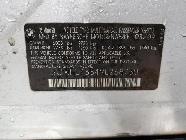 5UXFE43549L268750 - 2009 BMW X5 XDRIVE30I SILVER photo 13