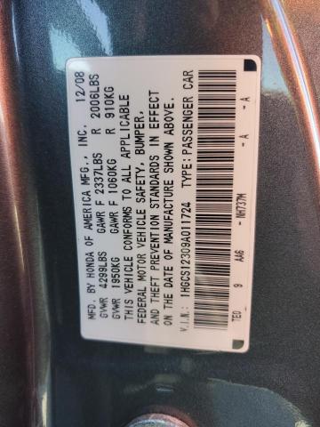 1HGCS12309A011724 - 2009 HONDA ACCORD LX GRAY photo 12