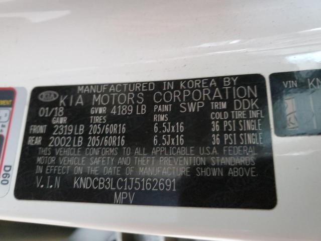 KNDCB3LC1J5162691 - 2018 KIA NIRO FE WHITE photo 12