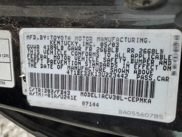 4T1BE32K13U223442 - 2003 TOYOTA CAMRY LE BLACK photo 13