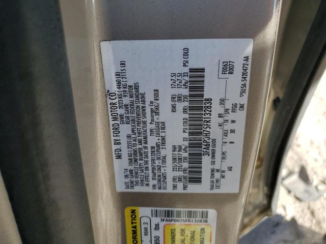 3FA6P0H75FR132838 - 2015 FORD FUSION SE GOLD photo 12