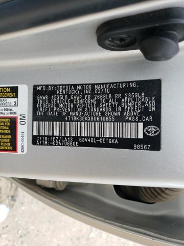 4T1BK3EKXBU610655 - 2011 TOYOTA CAMRY SE SILVER photo 12