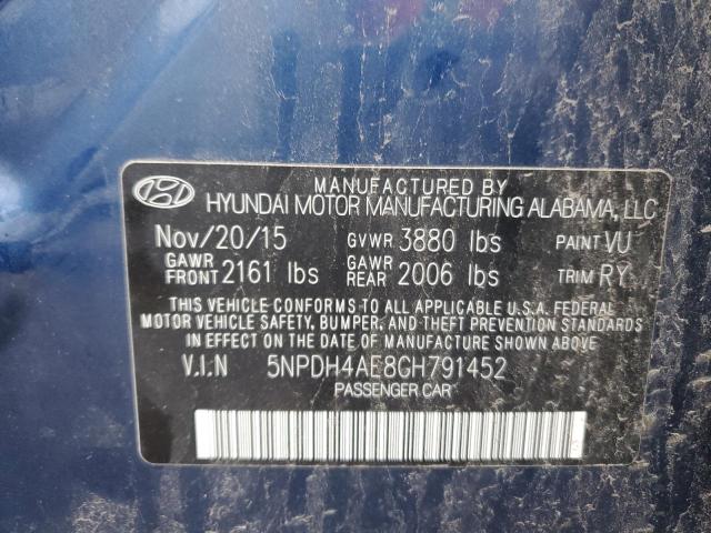 5NPDH4AE8GH791452 - 2016 HYUNDAI ELANTRA SE BLUE photo 13